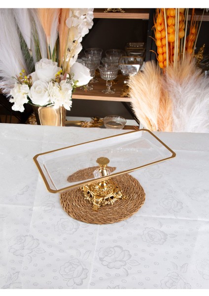 Altın Detaylı Metal Ayaklı Dikdörtgen Sunum Tepsisi, Şık ve Kullanışlı Tasarım fırsatları