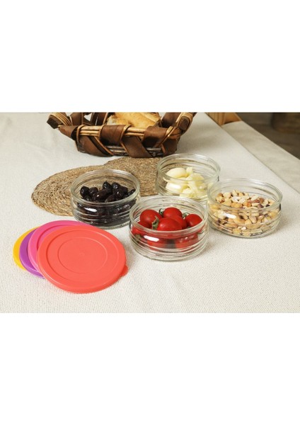 12'li Renkli Cam Saklama Kabı Seti 410 Cc, Hava Geçirmez, Plastik Kapaklı fiyatları