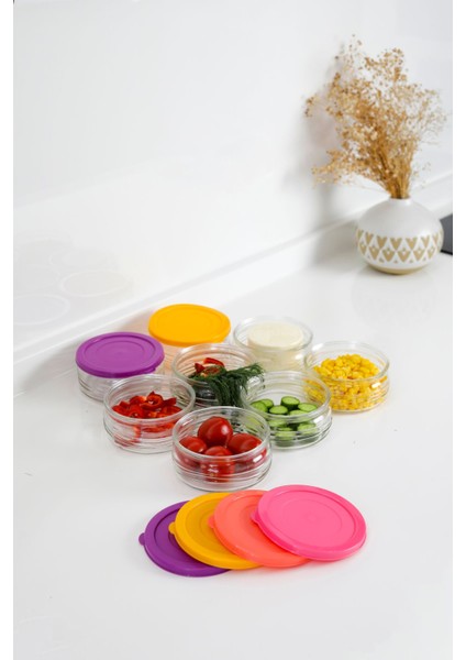 12'li Renkli Cam Saklama Kabı Seti 410 Cc, Hava Geçirmez, Plastik Kapaklı modelleri