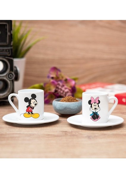 Sevgiliye Özel Mickey Mouse Kahve Fincanı 2'li Set Beyaz Renk
