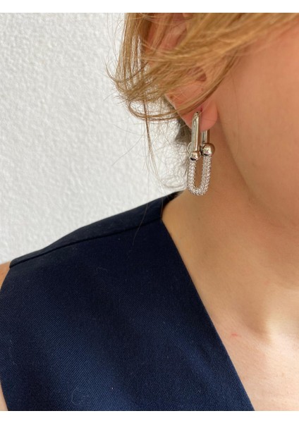 Zirkon Taşlı Tiff Model Üst Üste Geçmiş Vip Sallantılı Çelik Küpe indirimleri