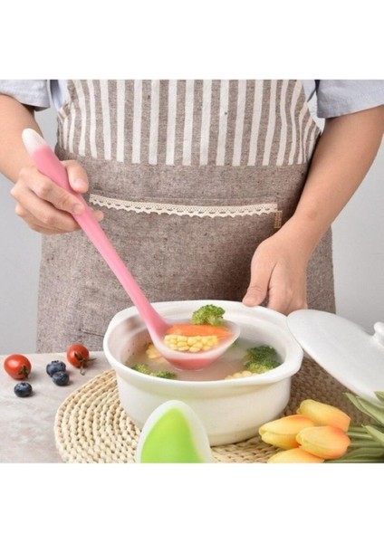 Pembe Silikon Servis Seti, Kepçe, Kevgir, Spatula, 4'lü modelleri