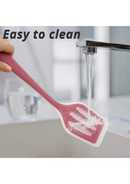 Pembe Silikon Servis Seti, Kepçe, Kevgir, Spatula, 4'lü