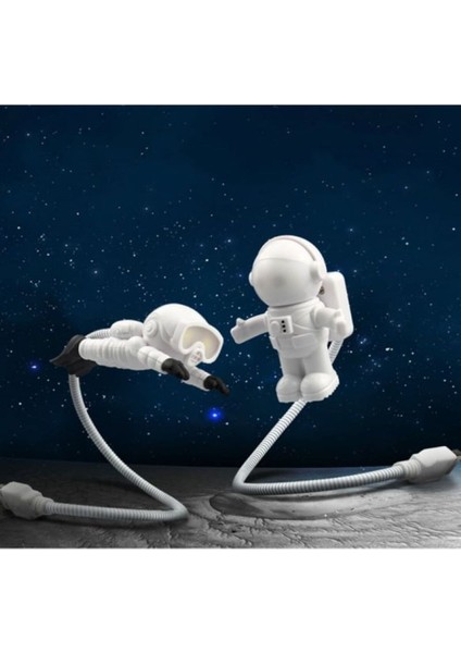 Beyaz Dekoratif Astronot Lamba, LED Gece, Klavye ve Kitap Okuma Işığı, 1 Adet
