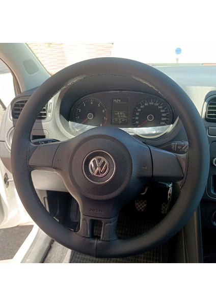 Dikişli Direksiyon Kılıfı It-Hal Siyah Deri Siyah Dikişli Vw Polo Için