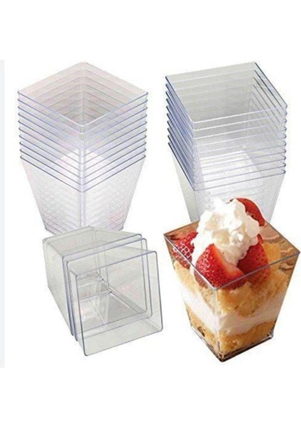 Turuncu Plastik Prizma Kap 200CC, 50 Adet Kap ve 50 Tatlı Kaşığı Hediye