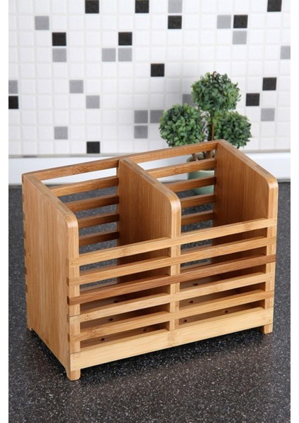 Bambu Kaşıklık Iki Gözle Tezgah Üstü Çatal ve Kaşık Saklama Kabı Kahverengi fiyatları