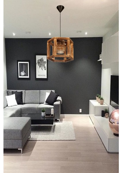 Country Altıgen Ahşap Tekli Sarkıt Avize, Sıcak ve Doğal Dekorasyon Için Ideal