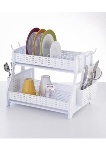 Çift Katlı Hasır Desenli Tabaklık, Şık ve Pratik Mutfak Düzeni Aksesuarı