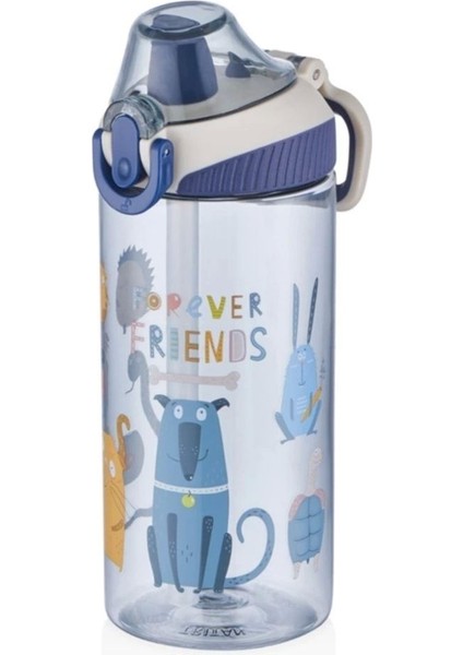 Çocuklar Için Pipetli 500 ml Tritan Matara, Oynar Kulplu, Renkli ve Dayanıklı