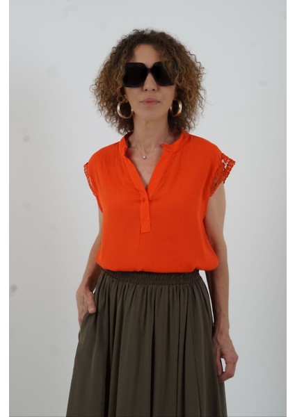 Nar Çiçeği Kolu Fisto Hakim Yaka Bluz