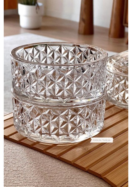 Şık 3 Katlı Cam Kesme Drajelik ve Kurabiyelik, Turuncu Renk, Zarif Tasarım fiyatları