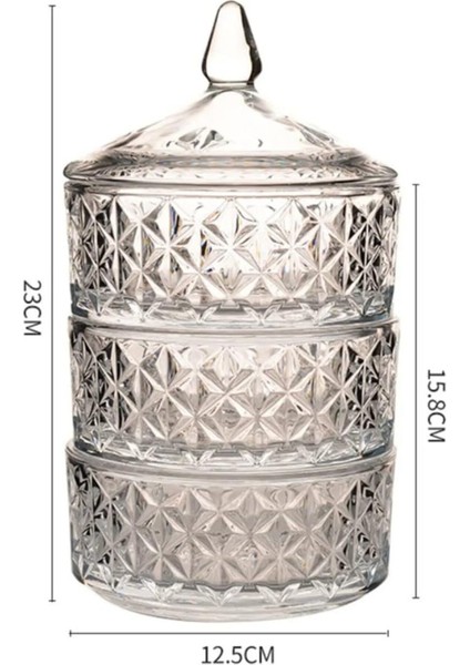 Şık 3 Katlı Cam Kesme Drajelik ve Kurabiyelik, Turuncu Renk, Zarif Tasarım modelleri