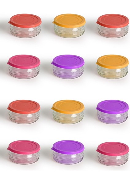 Renkli Kapaklı Kahvaltılık Çerezlik Takımı 12'li, Logolu Cam Set