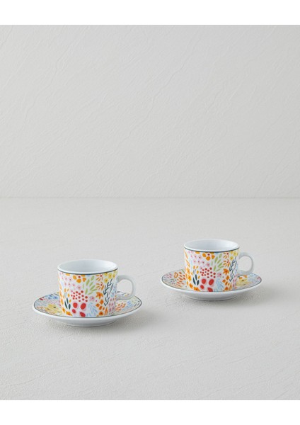 Renkli 4'lü Porselen Kahve Fincan Takımı, 80 Ml, 2 Kişilik, Şık ve Zarif Tasarım