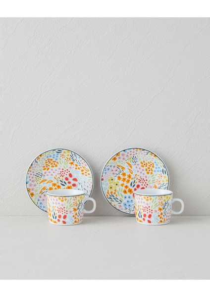 Renkli 4'lü Porselen Kahve Fincan Takımı, 80 Ml, 2 Kişilik, Şık ve Zarif Tasarım fiyatları