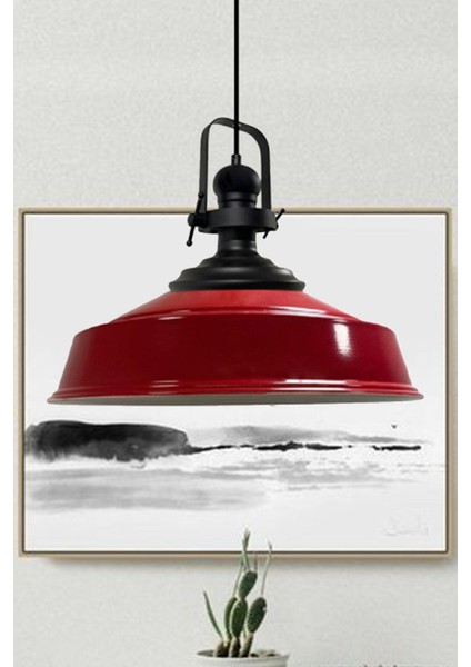 Kırmızı Tekli Retro Sarkıt Avize, Siyah Başlık, Restoran ve Salon Için Şık Aydınlatma