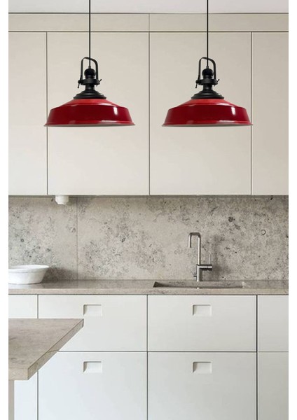 Kırmızı Tekli Retro Sarkıt Avize, Siyah Başlık, Restoran ve Salon Için Şık Aydınlatma modelleri