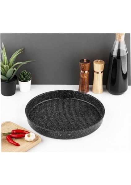 32CM Yuvarlak Siyah Döküm Tepsi, Dayanıklı ve Estetik Tasarım