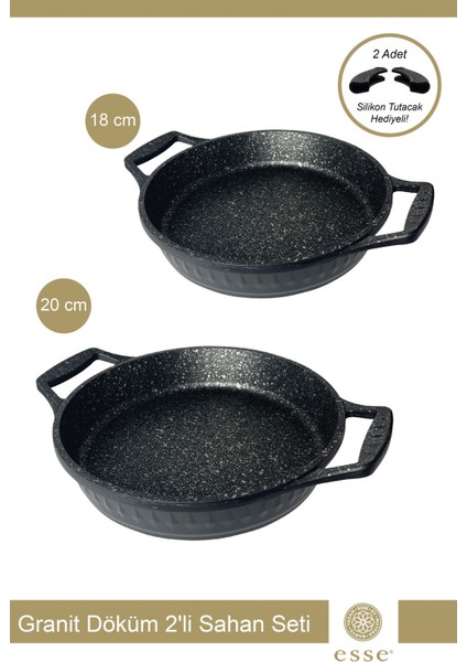2'li Granit Döküm Sahan Tava Seti, Siyah, 18-20 cm