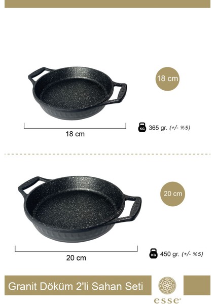 2'li Granit Döküm Sahan Tava Seti, Siyah, 18-20 cm fiyatları