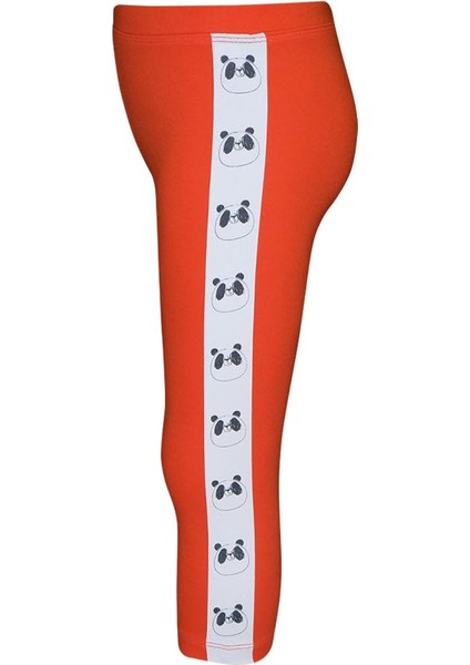 Turuncu Kız Çocuk Şardonlu Yanda Panda Baskılı Tayt fiyatları