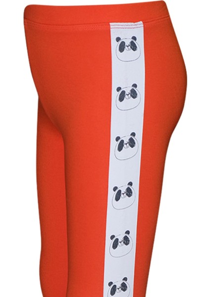 Turuncu Kız Çocuk Şardonlu Yanda Panda Baskılı Tayt modelleri