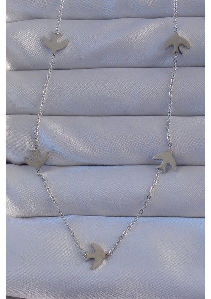 316L Çelik Gümüş Renk Kuş Model Kolye