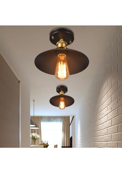 Rustik Eskitme Metal Tavan Avizesi, 22CM, Siyah, 1XE27 Duylu, Şık ve Şehirli Tarz