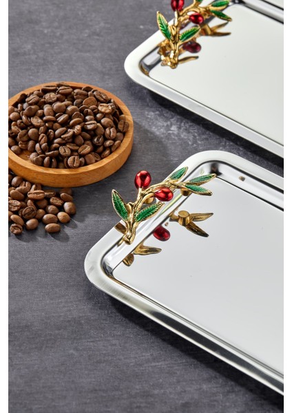 Şık Krom Sunum Tepsisi, 22X16CM, 3'lü Set, Kulp Desenli, Nişan ve Söz Organizasyonu fiyatları