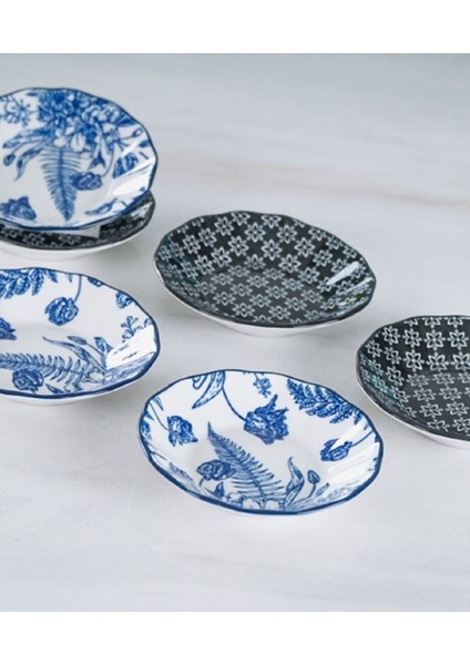 Mavi Porselen 6'lı Çay Tabağı Seti 10,9cm, Şık ve Zarif Tasarım