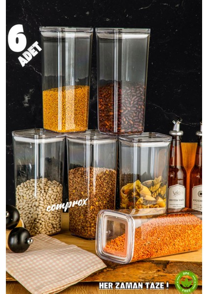 6'lı 1700ML Turuncu Sert Kare Saklama Kabı Seti, Vakumlu Kapak, Bpa Free