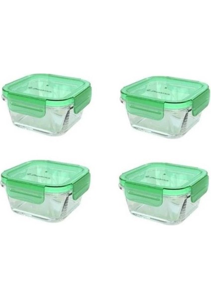 Yeşil Cam 4'lü Kelepçeli Vakumlu Mini Saklama Kabı 355CC