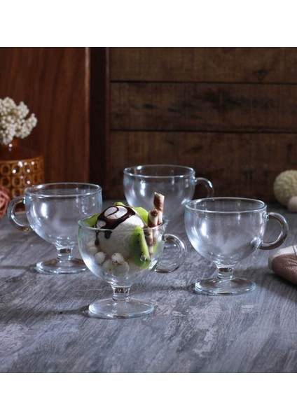 Beyaz Kulplu 250CC Dondurma Bardağı Seti, 4'lü modelleri