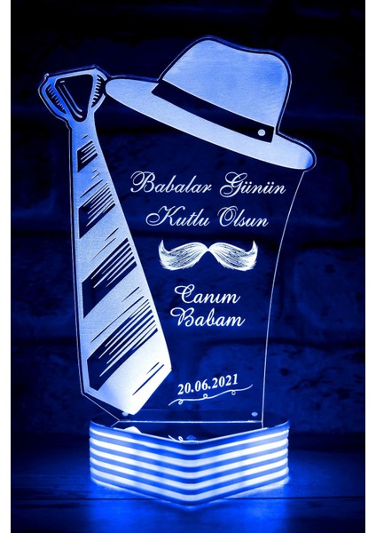 Babaya Özel 3D LED Lamba Mavi Hediye, Sevgi Dolu Tasarım