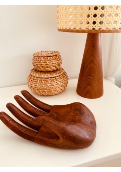 El Yapımı Ahşap Dekoratif Sunumluk ve Anahtarlık Seti, Kahverengi