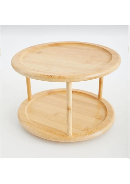 Bambu Çok Katlı Dönen Sunumluk ve Baharatlık Seti, Kurabiye Standı, Beyaz