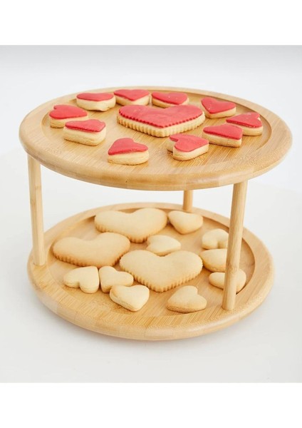 Bambu Çok Katlı Dönen Sunumluk ve Baharatlık Seti, Kurabiye Standı, Beyaz modelleri