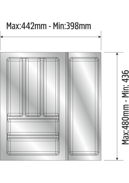 Gri Mutfak Çekmece Içi Düzenleyici, 44X48CM, Yanlar ve Boydan 4cm Kesilebilir modelleri
