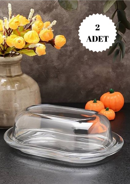 2'li Cam Kapaklı Tereyağlık ve Peynir Saklama Kabı, Şık ve Kullanışlı Set