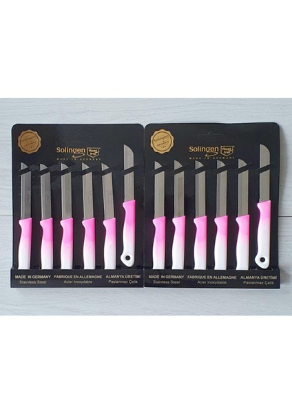 Pembe Ebruli Tırtıklı Meyve Bıçakları 12'li, Şık ve Kullanışlı Mutfak Seti