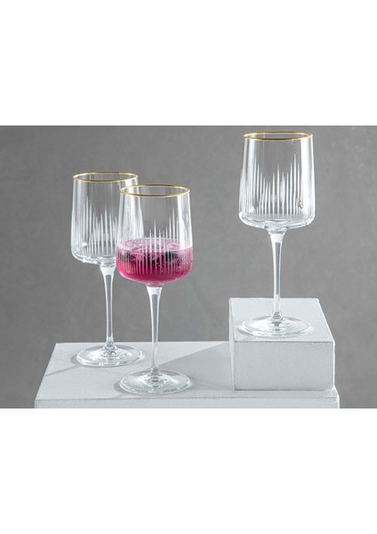 3'lü Cam Kadeh Seti, 320ML, Gold Detaylı, Kırmızı Şarap Için Şık Tasarım