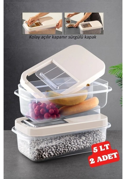 2'li 5l Çok Amaçlı Saklama Kabı, Kolay Kayar Kapaklı, Renkli, Pratik ve Şık