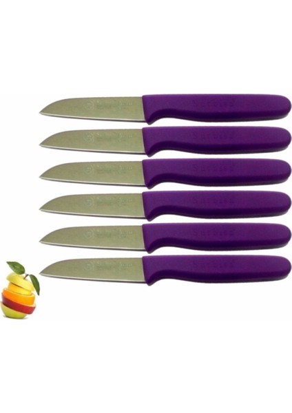 Mor Meyve Bıçak Seti 6'lı, 7.0 cm Ağız Boyu, Şık ve Kullanışlı Tasarım