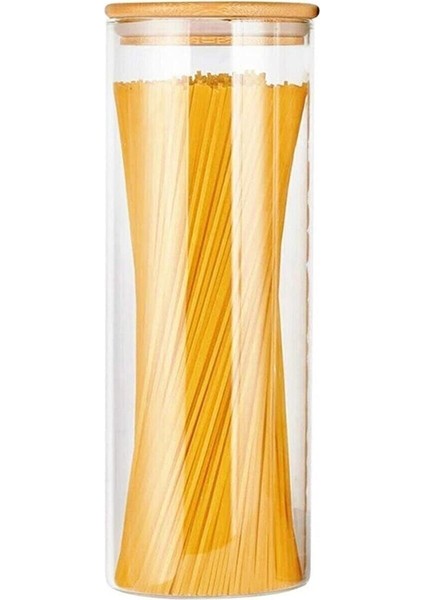 Turuncu Maxi Boy 1750 ml Borosilikat Cam Saklama Kabı, Vakumlu Bambu Kapak