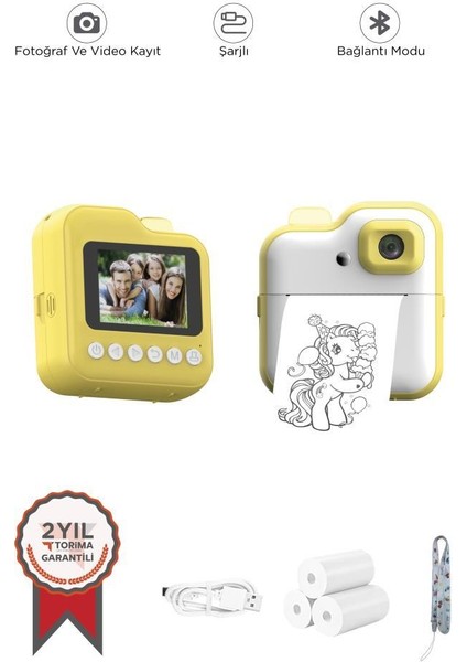 TRM-CMR15 Sarı Dijital Video Kayıt Fotoğraf Çocuk Kamerası Anlık Termal Resim Kağıt Baskılı Yazıcı