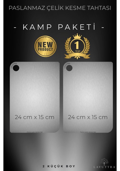 Kamp Paketi -Kk- Paslanmaz Çelik Kesme Tahtası - Antibakteriyel - Leke ve Su Tutmaz