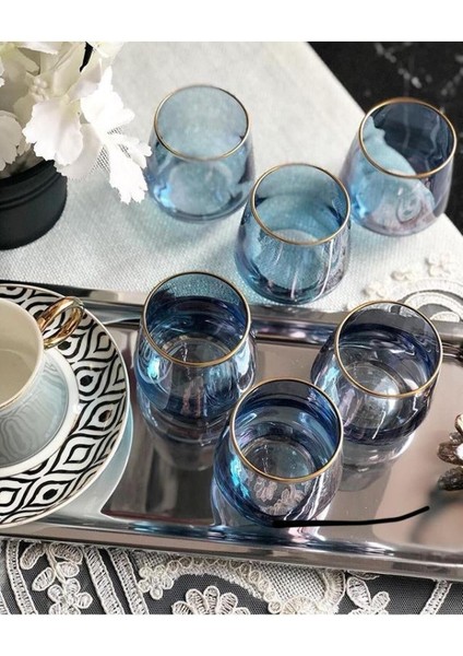 6 Kişilik Mavi Cam Su Bardağı Seti, Çeyizlik ve Hediye Için Mükemmel