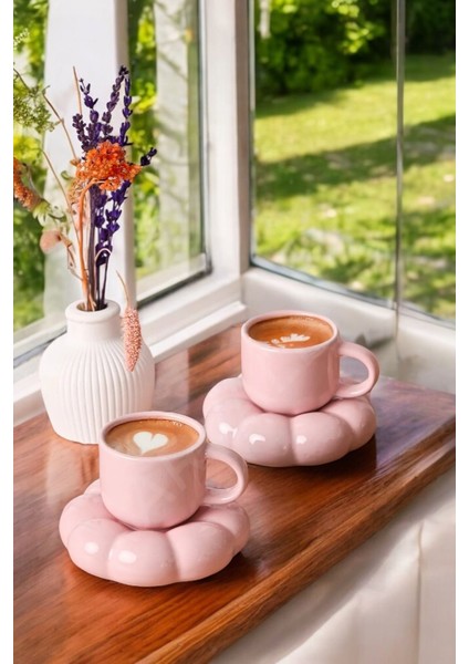 Papatya Şekilli Seramik Kahve Fincan Takımı, 2'li, 95 Ml, Pembe fiyatları