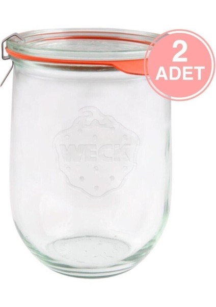 Lale Desenli 1062 ml Cam Saklama Kavanozu, 2'li Set, Beyaz Renk